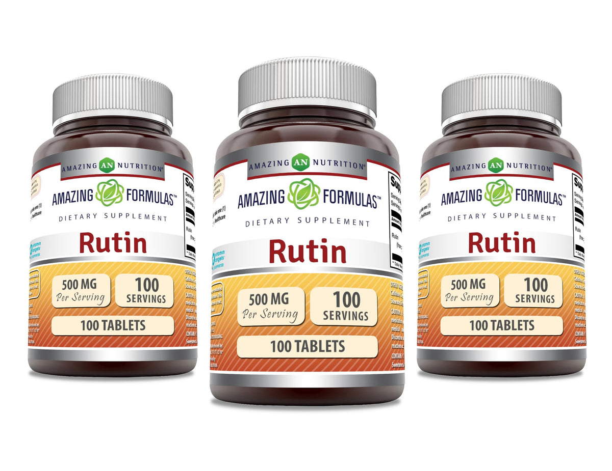 Amazing Nutrition Rutin 500mg tablets bottle front view, easy daily supplement.