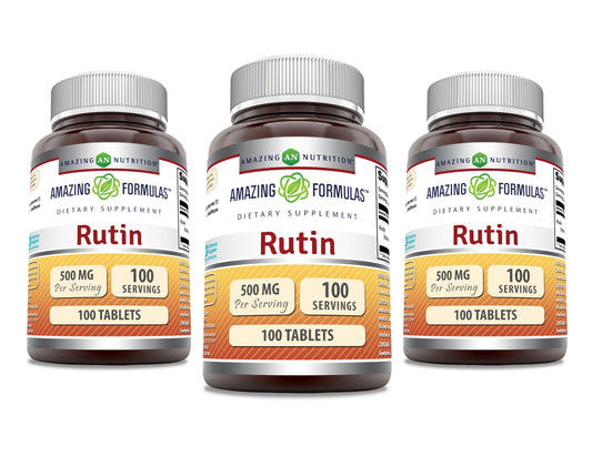 Amazing Nutrition Rutin 500mg tablets bottle front view, easy daily supplement.