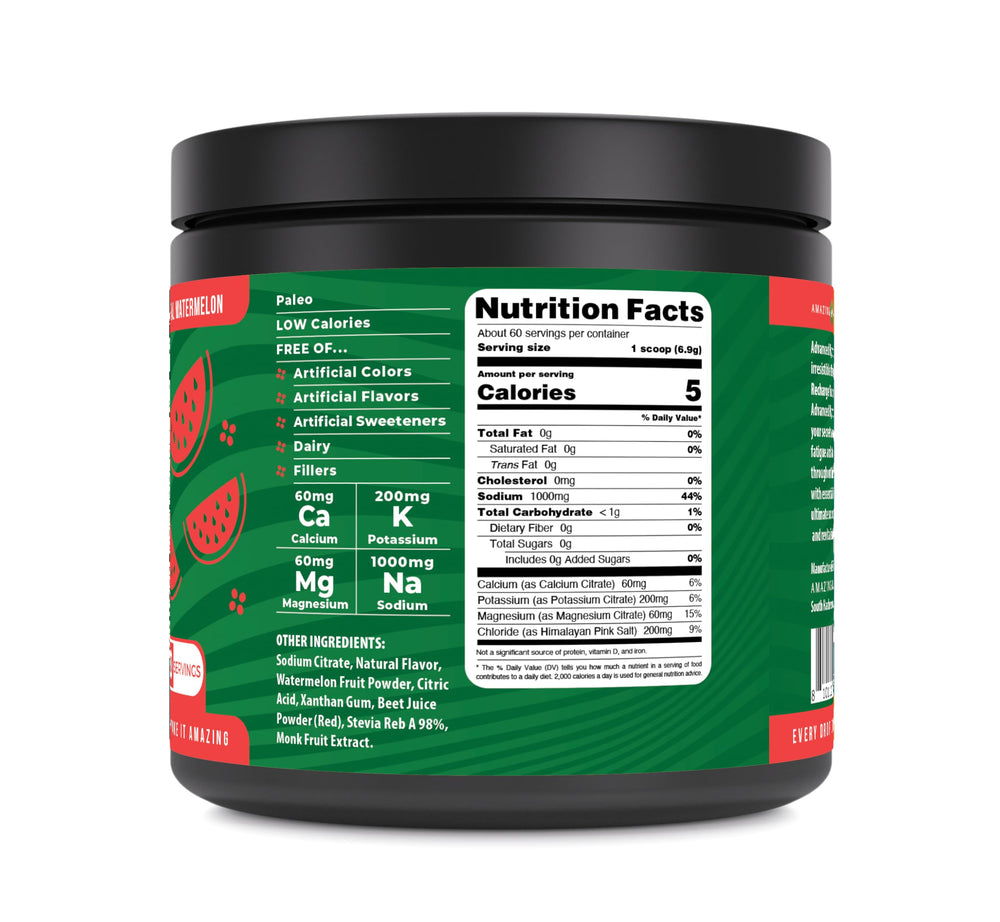 Amazing Nutrition watermelon flavor scoop for quick, accurate mixing.