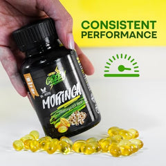 Close-up of Amazon Andes Moringa Seed Oil Softgels, omega fatty acids for skin hydration.