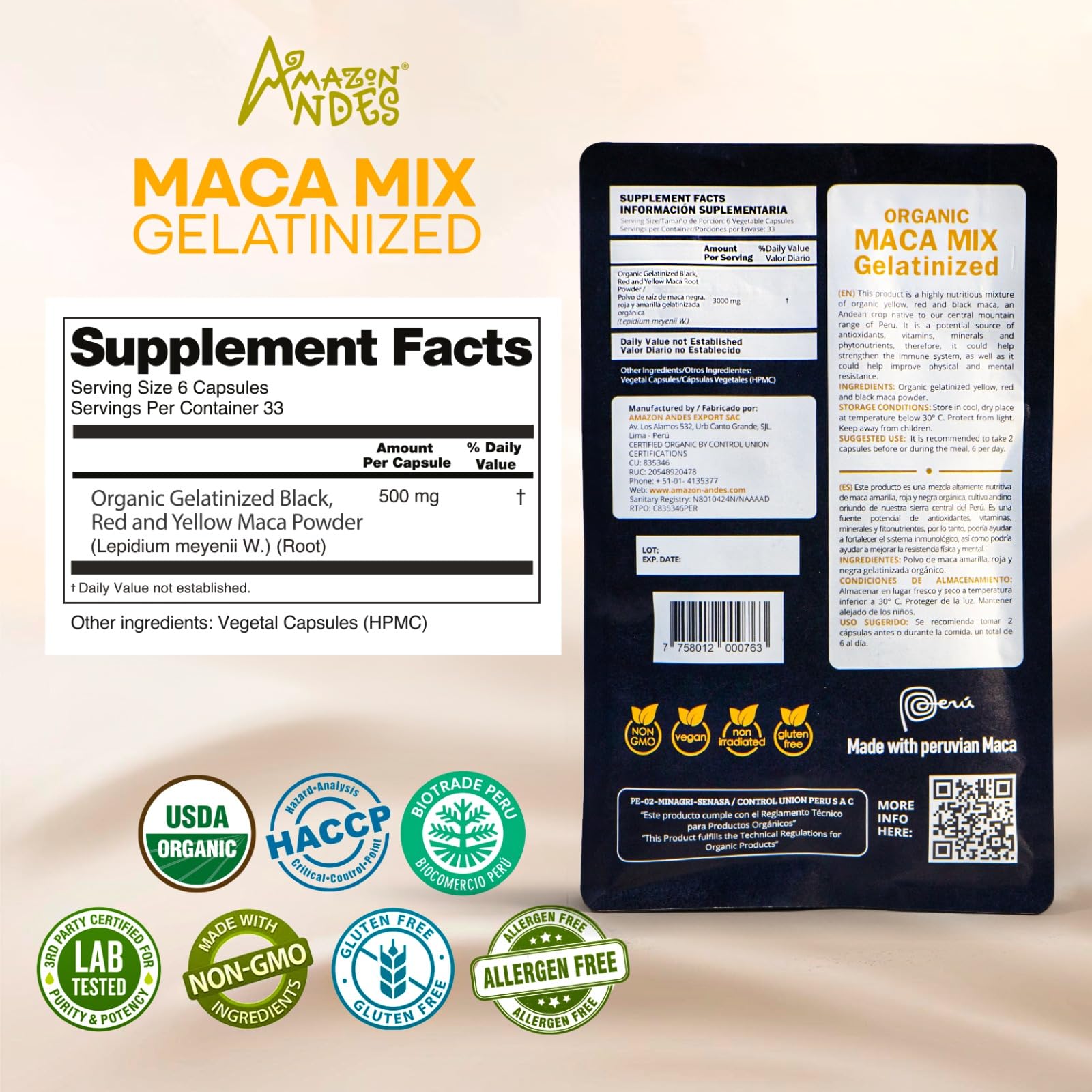 Amazon Andes triple maca blend capsules for sustained energy and stamina