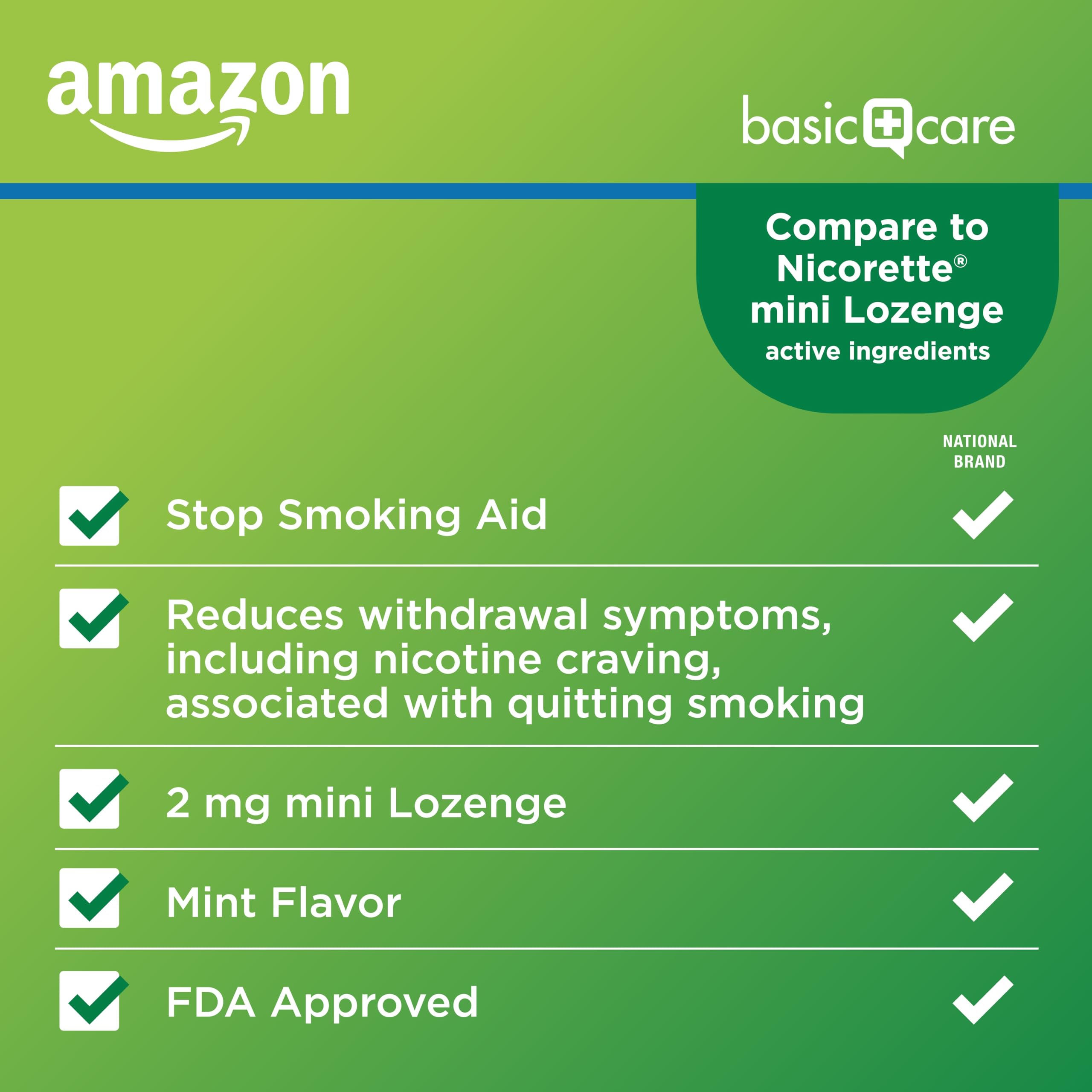 Amazon Basic Care 2 mg lozenge mint tablet for nicotine replacement.