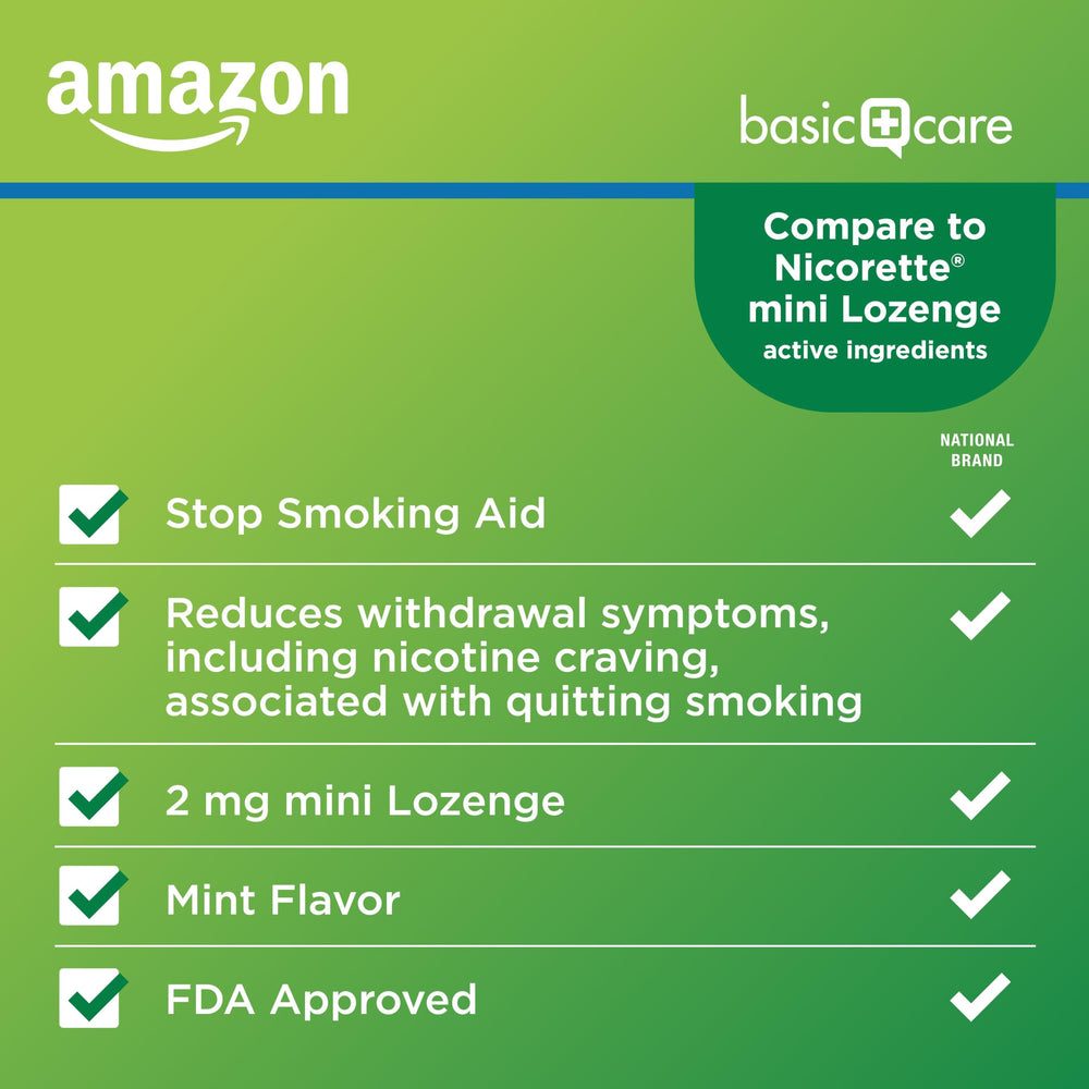 Amazon Basic Care 2 mg lozenge mint tablet for nicotine replacement.