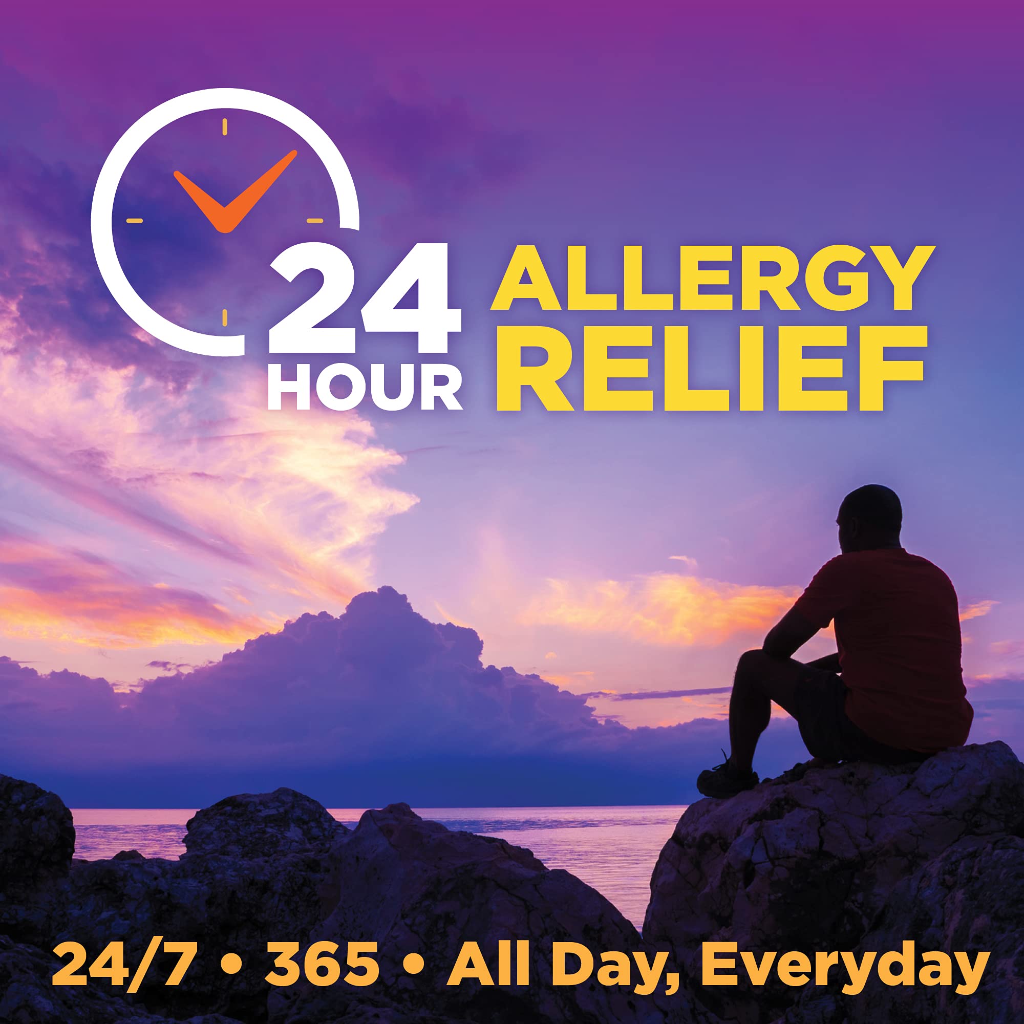 Amazon Basic Care All Day Allergy Relief bottle packaging, gluten-free formula.