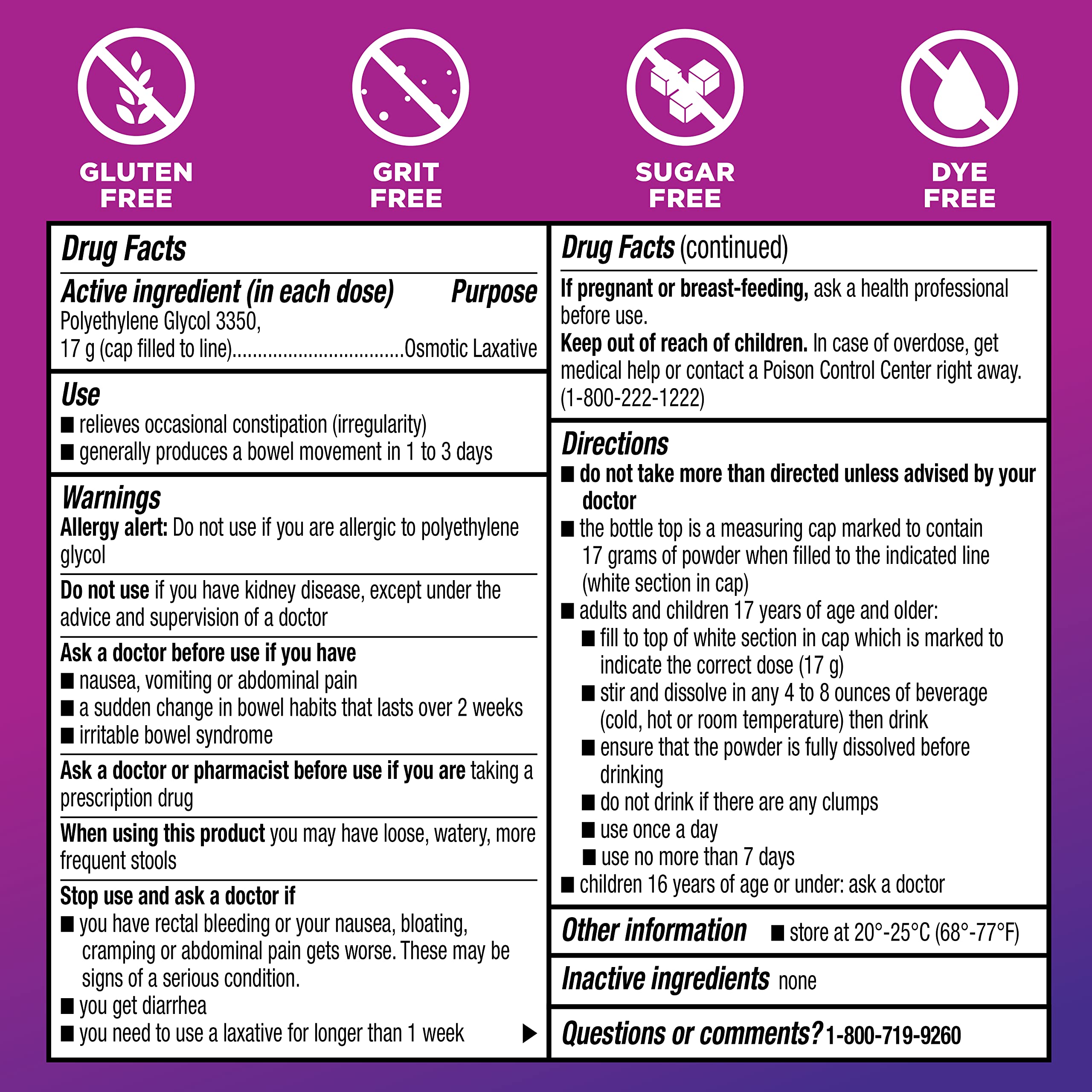 Label highlights Polyethylene Glycol 3350 as the active ingredient.
