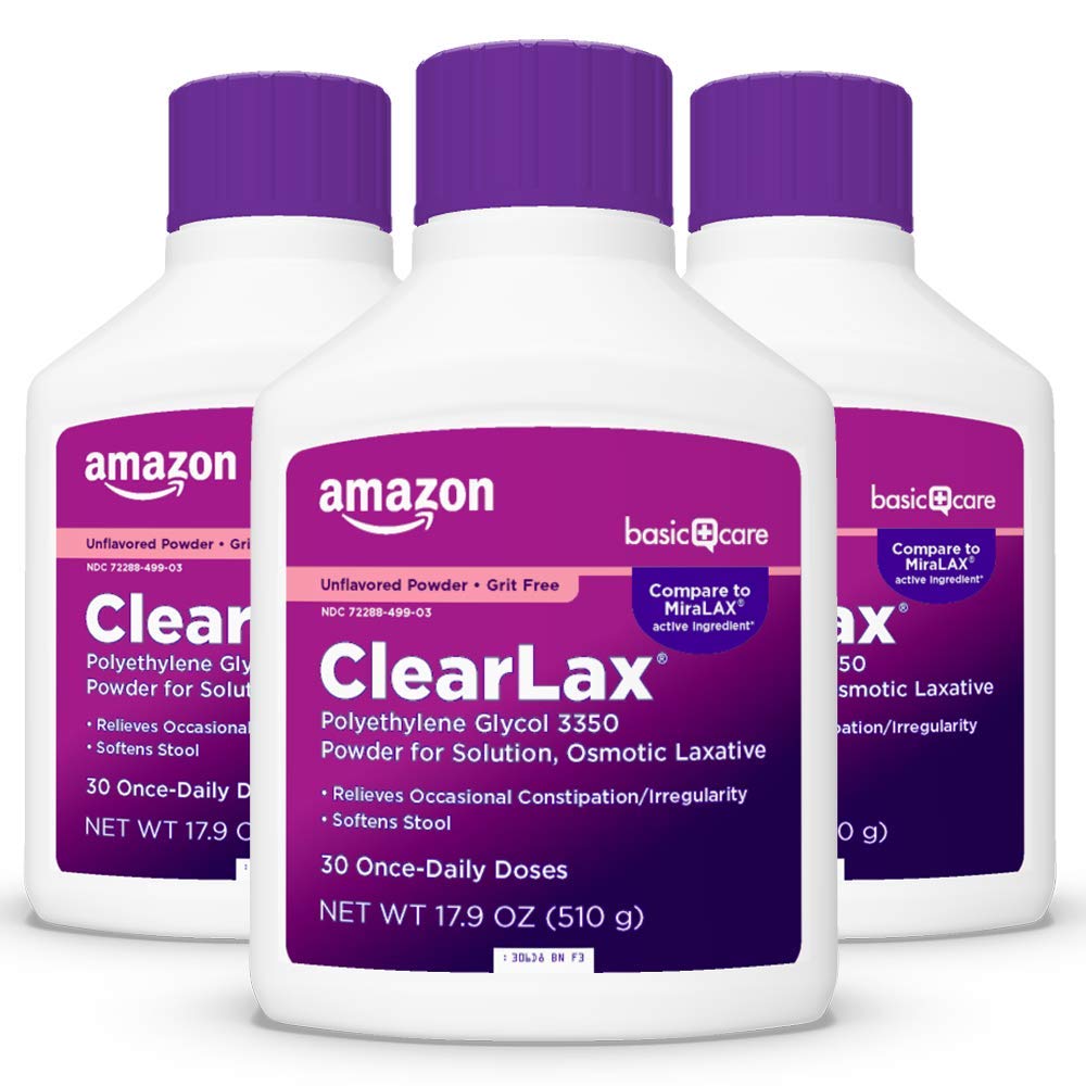 Amazon Basic Care ClearLax powder unflavored dissolves easily in beverages.