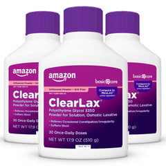 Amazon Basic Care ClearLax powder unflavored dissolves easily in beverages.