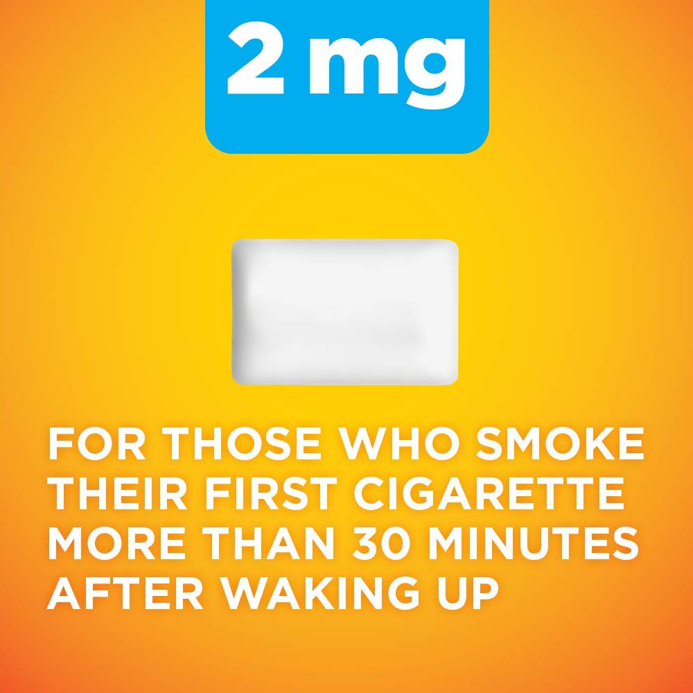 Amazon Basic Care coated nicotine gum 160-count container shown for extended quit support.
