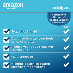 Amazon Basic Care lozenge on-the-go sachet demonstrating portable quit-smoking aid.