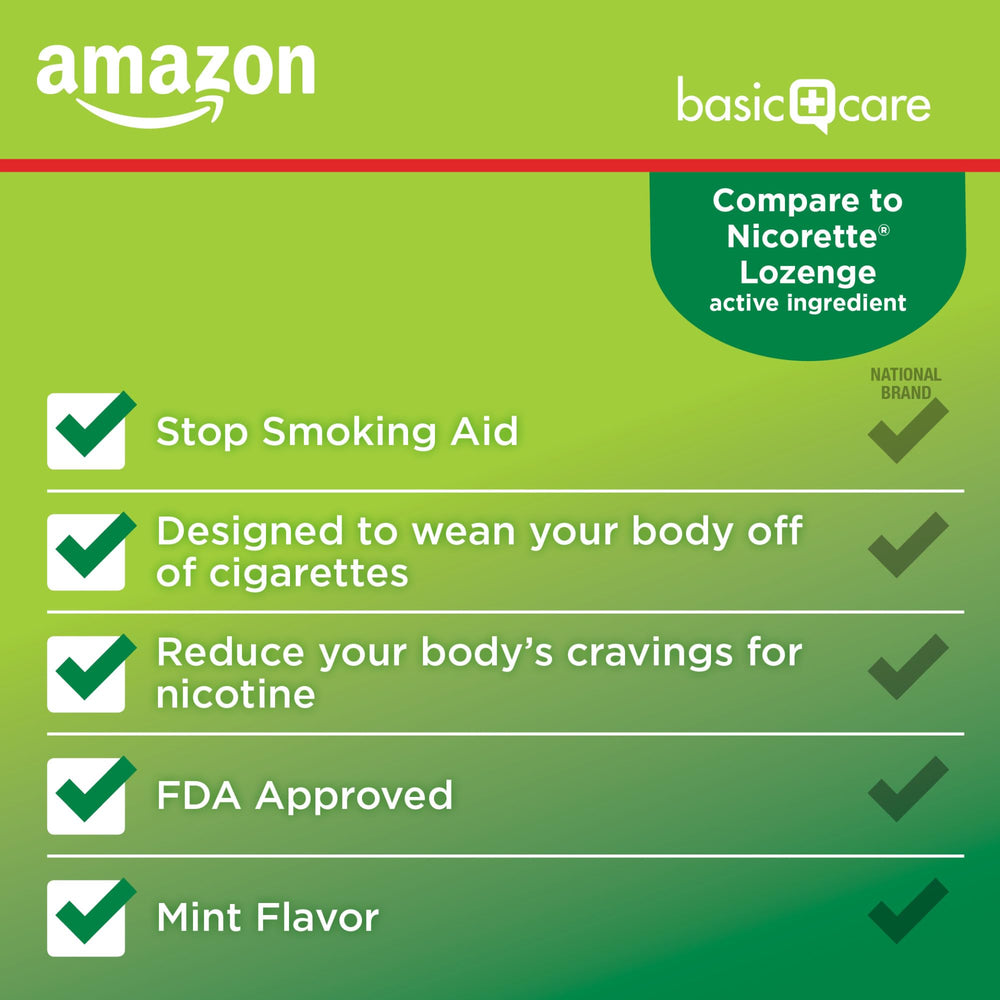 Amazon Basic Care lozenges mint bottle portable for discreet quit aid