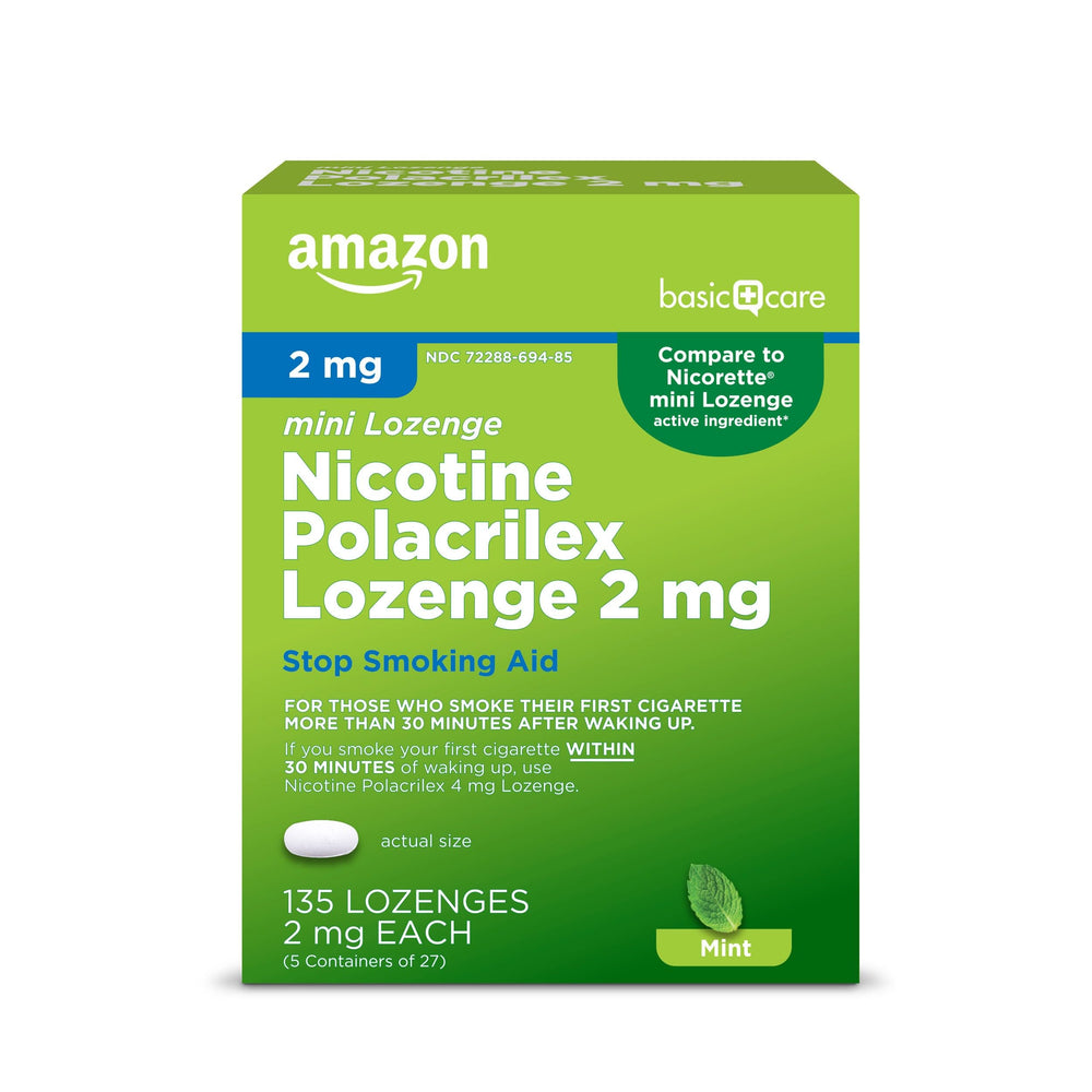 Amazon Basic Care mini nicotine lozenge mint pack for cravings management.