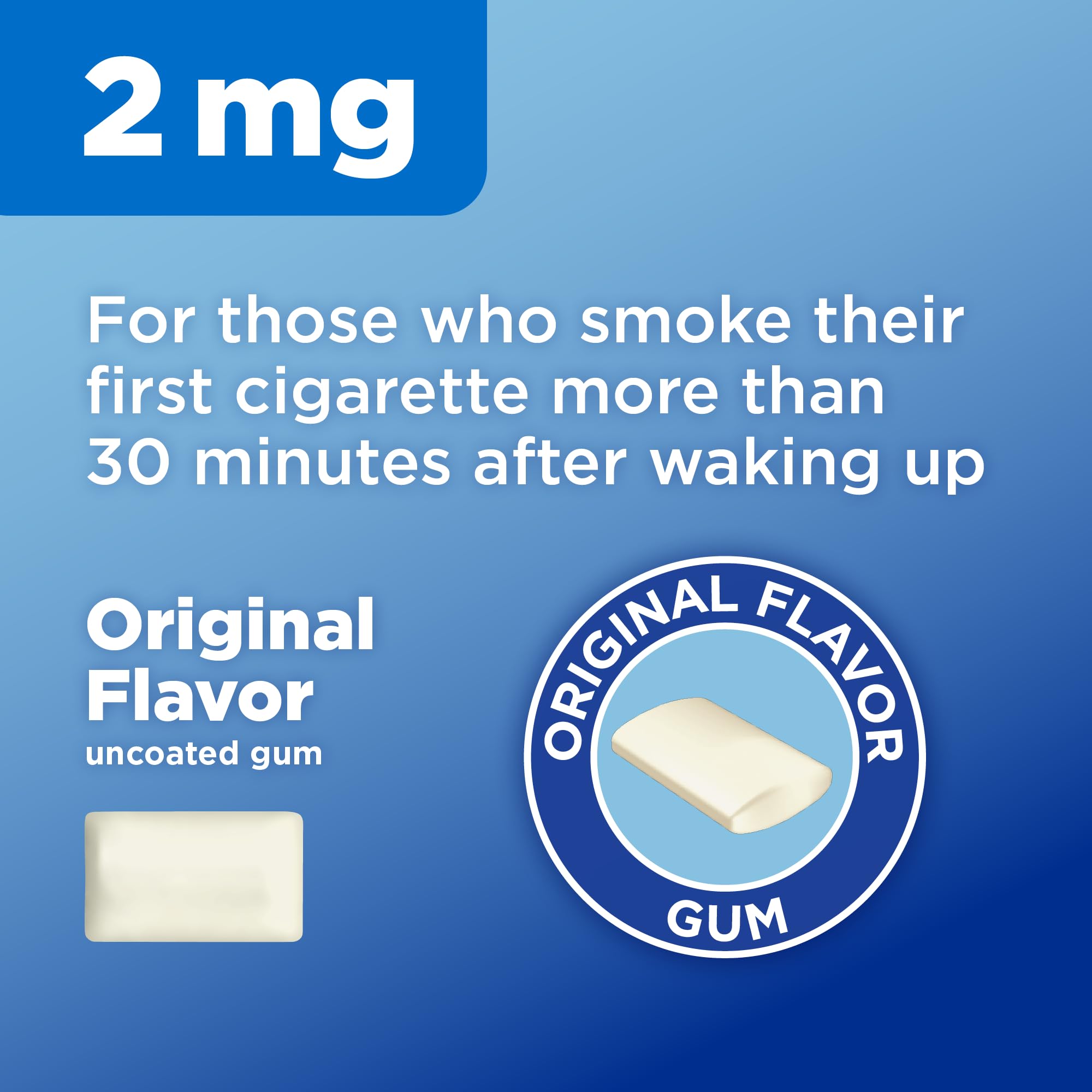 Amazon Basic Care nicotine gum 2 mg original pack back view displays contents and labeling