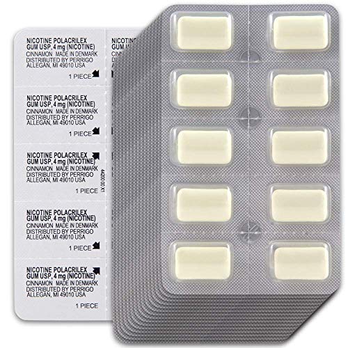 Amazon Basic Care nicotine gum 4 mg cinnamon pack detail.