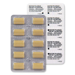 Amazon Basic Care Nicotine Gum 4 mg use-guide illustration shows dosage guidance.