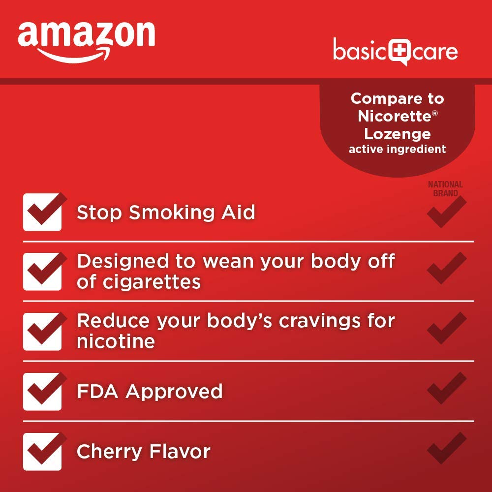amazon basic care nicotine lozenge 4 mg cherry bottle front for easy quitting routine