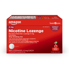 amazon basic care nicotine lozenge 4 mg cherry label showcases packaging for craving relief