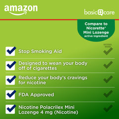 Close-up of Amazon Basic Care lozenge 4 mg mint tablet dissolving