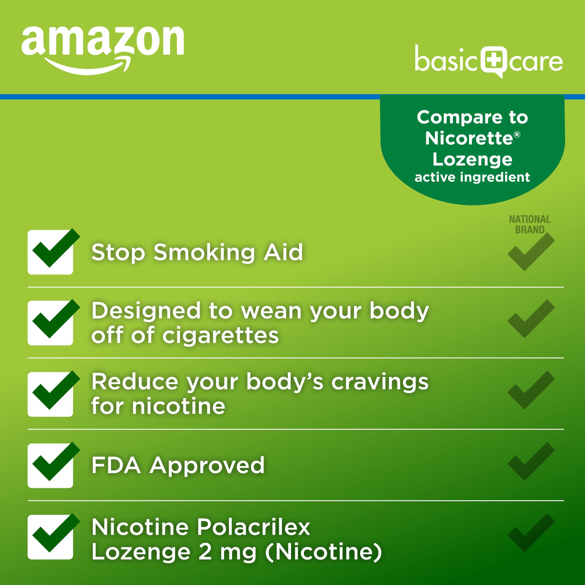 Amazon Basic Care Nicotine Polacrilex Lozenge mint lozenge rests on the tongue.