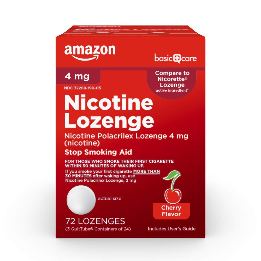 Amazon Basic Care nicotine lozenge 4 mg cherry front view helps manage cravings
