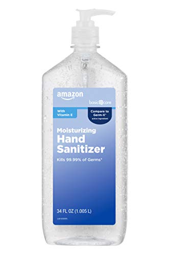 Amazon Basic Care Original Hand Sanitizer bottle cap highlights easy, mess-free use