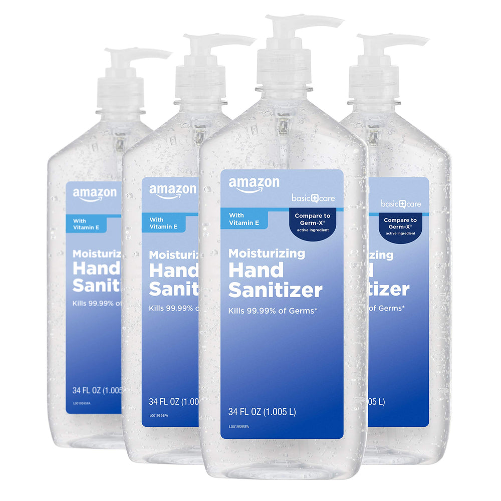 Amazon Basic Care Original Hand Sanitizer bottle front shows its 62% alcohol content for quick sanitizing