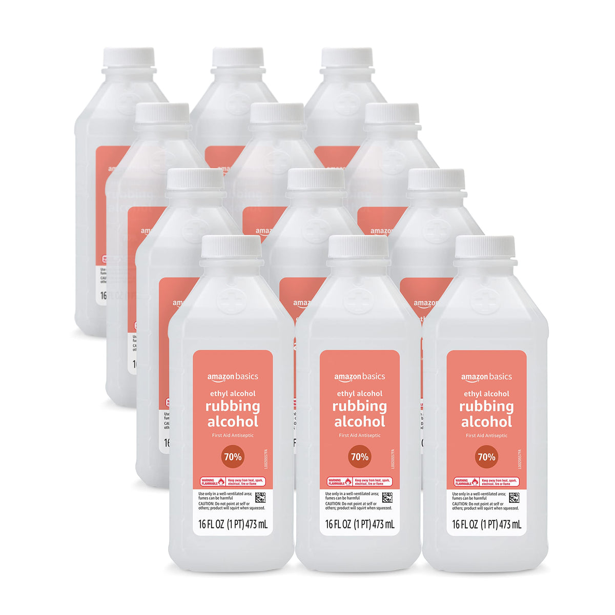 Amazon Basics 70% ethyl rubbing alcohol bottles pack for bulk home first aid