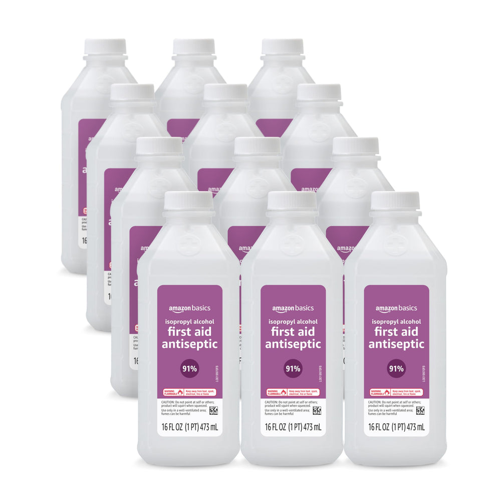 Amazon Basics 91% isopropyl alcohol bottle pour for first aid sanitizing