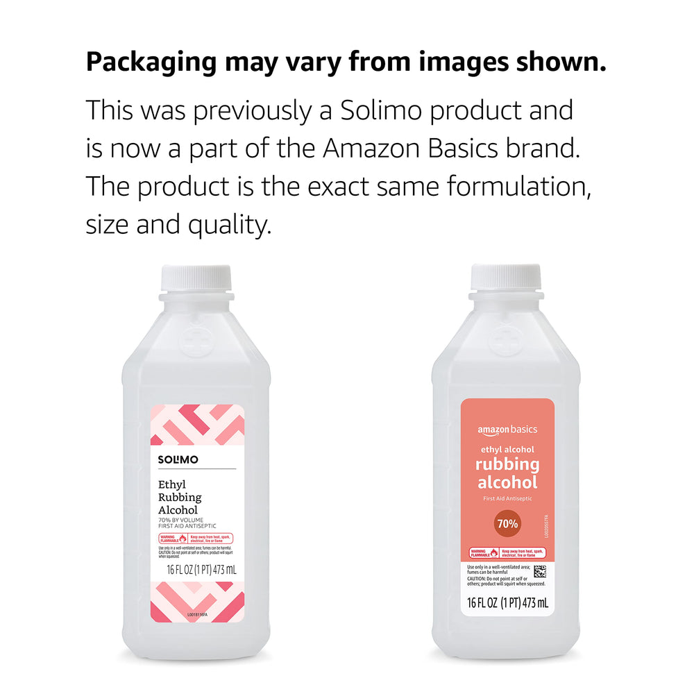 Amazon Basics unscented rubbing alcohol bottle close-up for sensitive noses