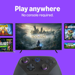 Luna controller side view highlighting responsive triggers and D-pad for quick actions