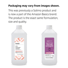 Amazon Basics label close-up shows 91% concentration for quick cleansing.