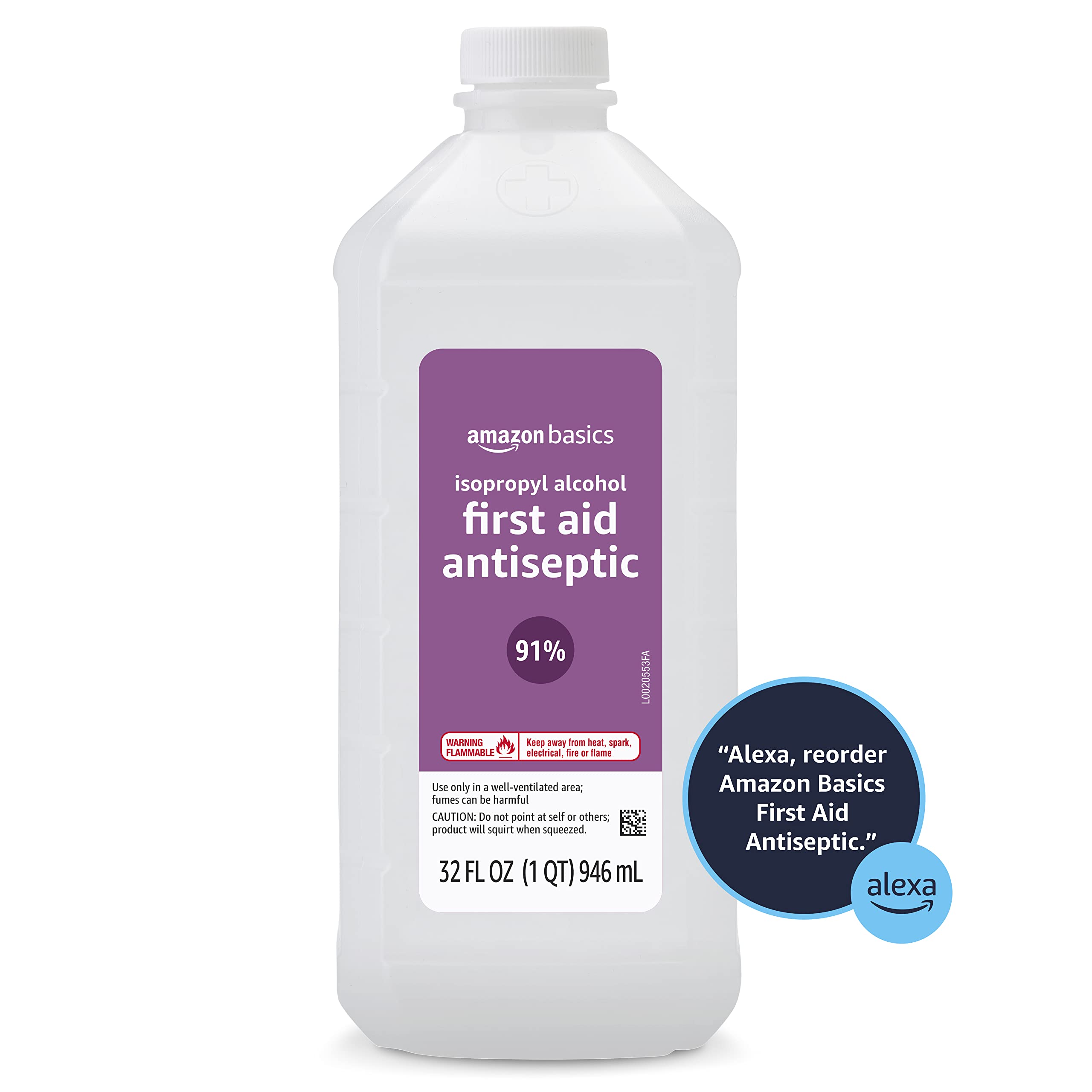 Amazon Basics alcohol for first aid cleaning of minor wounds and tools.