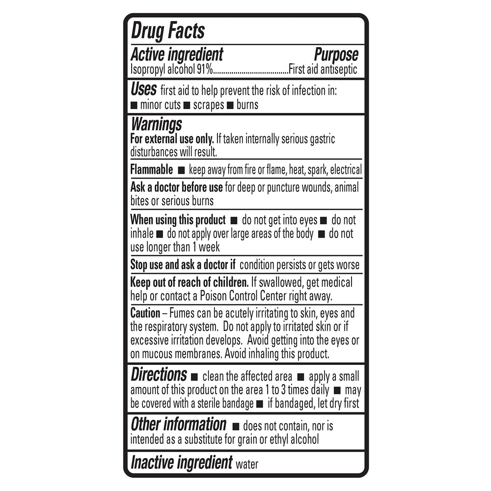 Flammable warning label on Amazon Basics alcohol bottle informs safety precautions.