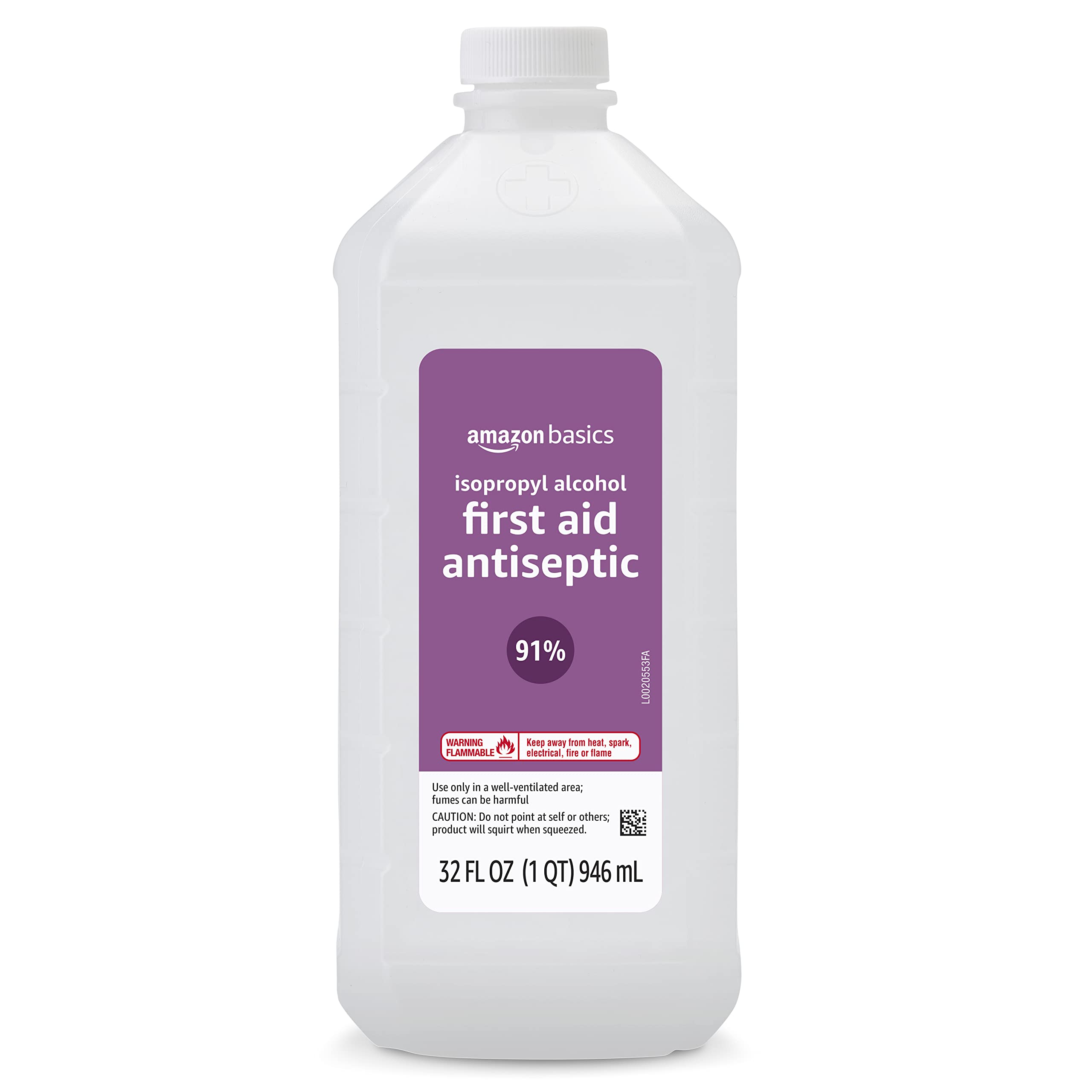 Amazon Basics unscented isopropyl alcohol bottle ideal for sensitive environments.