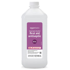 Amazon Basics unscented isopropyl alcohol bottle ideal for sensitive environments.