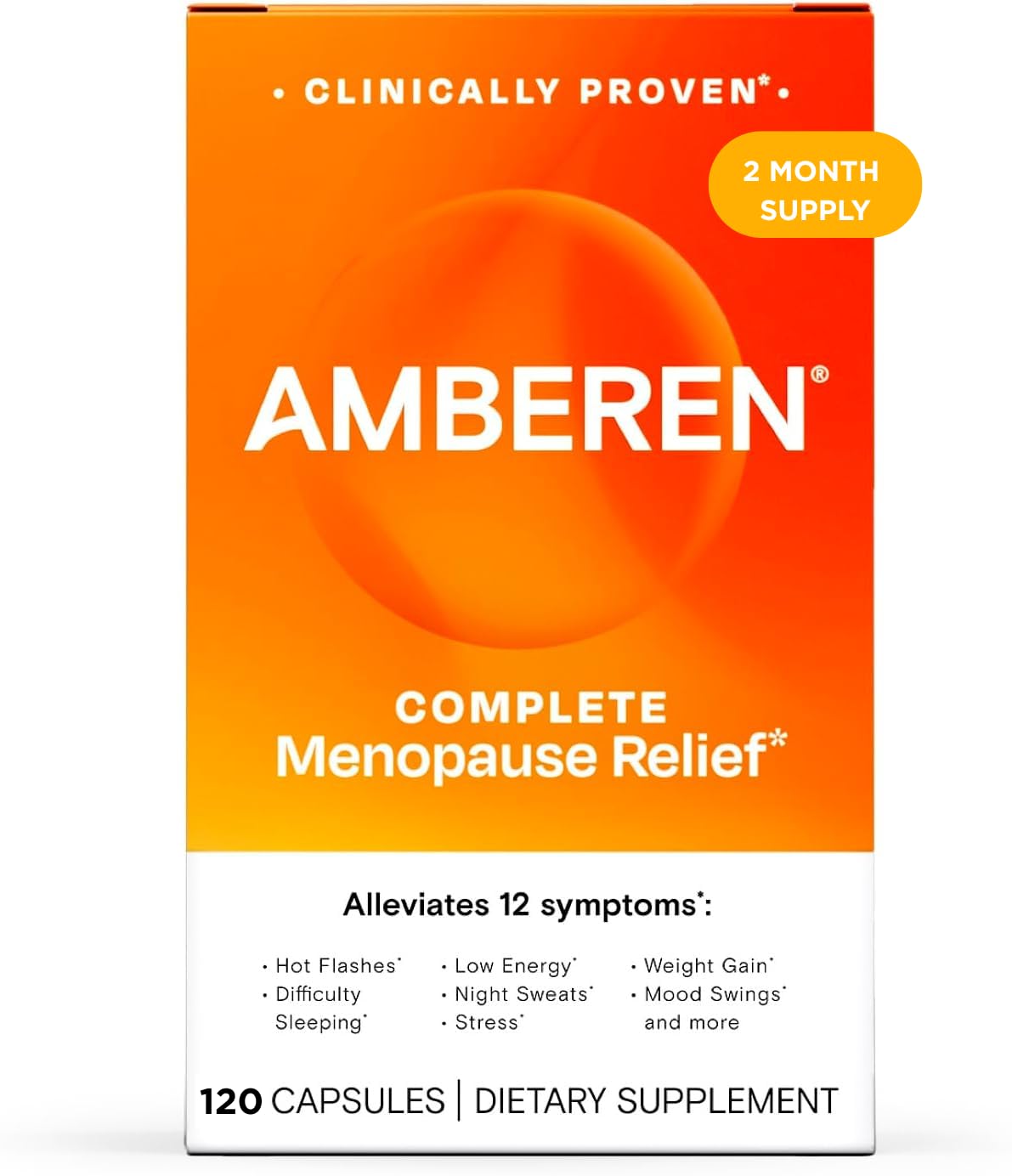 Amberen menopause bottle cap close-up showing compact daily capsule format for easy use