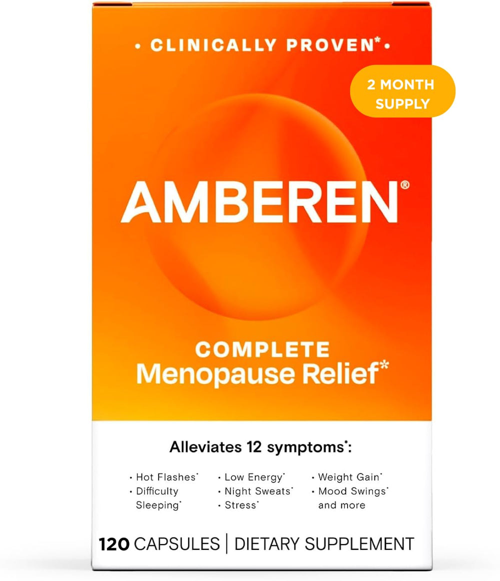 Amberen menopause bottle cap close-up showing compact daily capsule format for easy use