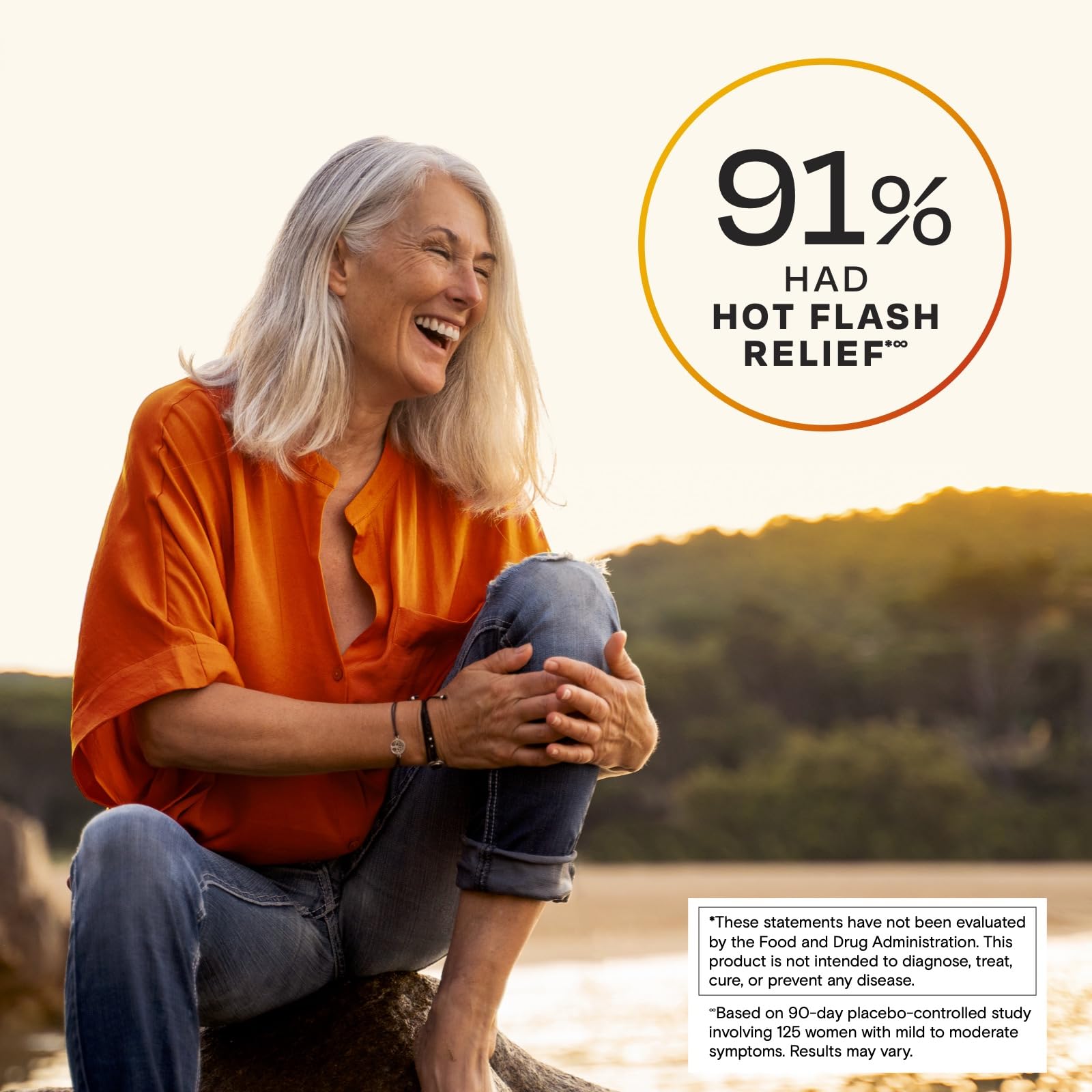 Amberen menopause pill dispensing, hand holding bottle illustrating on-the-go relief