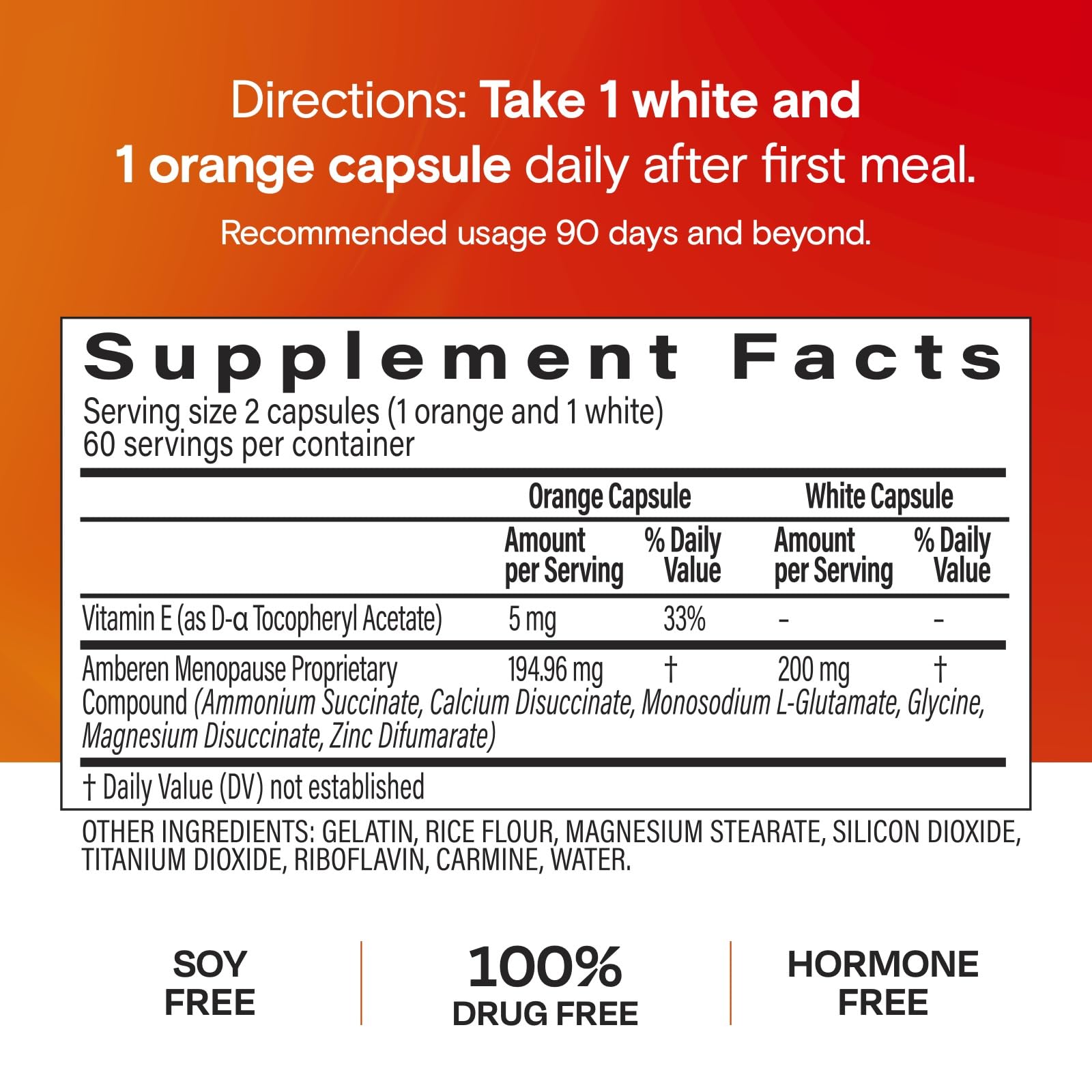 Amberen menopause visual ingredients, highlighting adaptogenic minerals and vitamin E