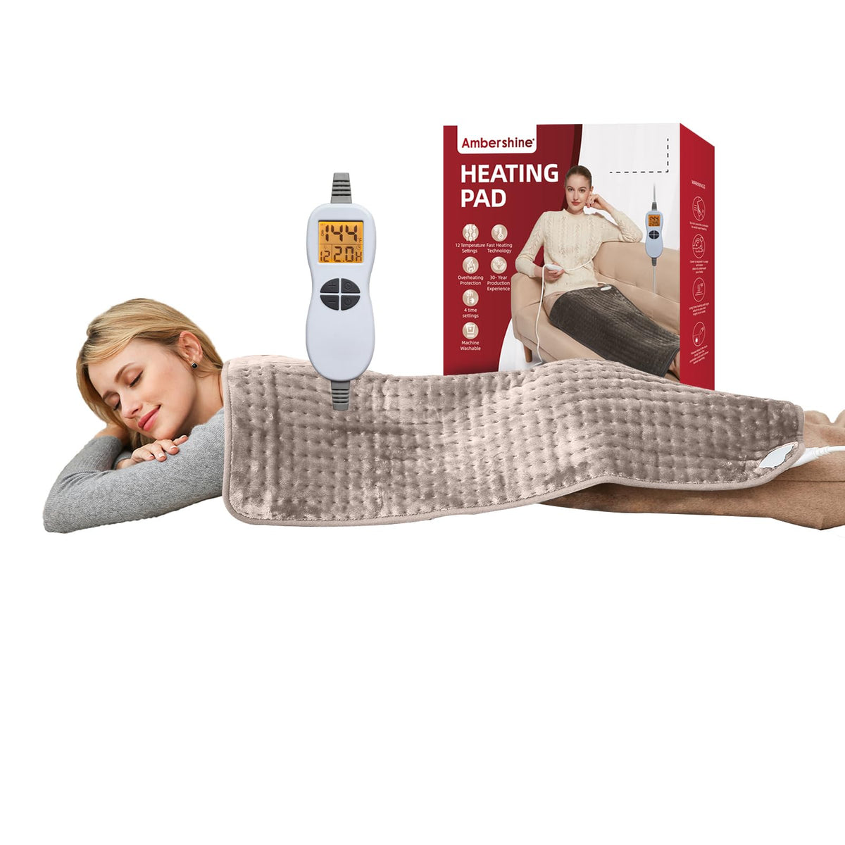 Ambershine XXXL heating pad with LED screen control for easy temperature adjustment