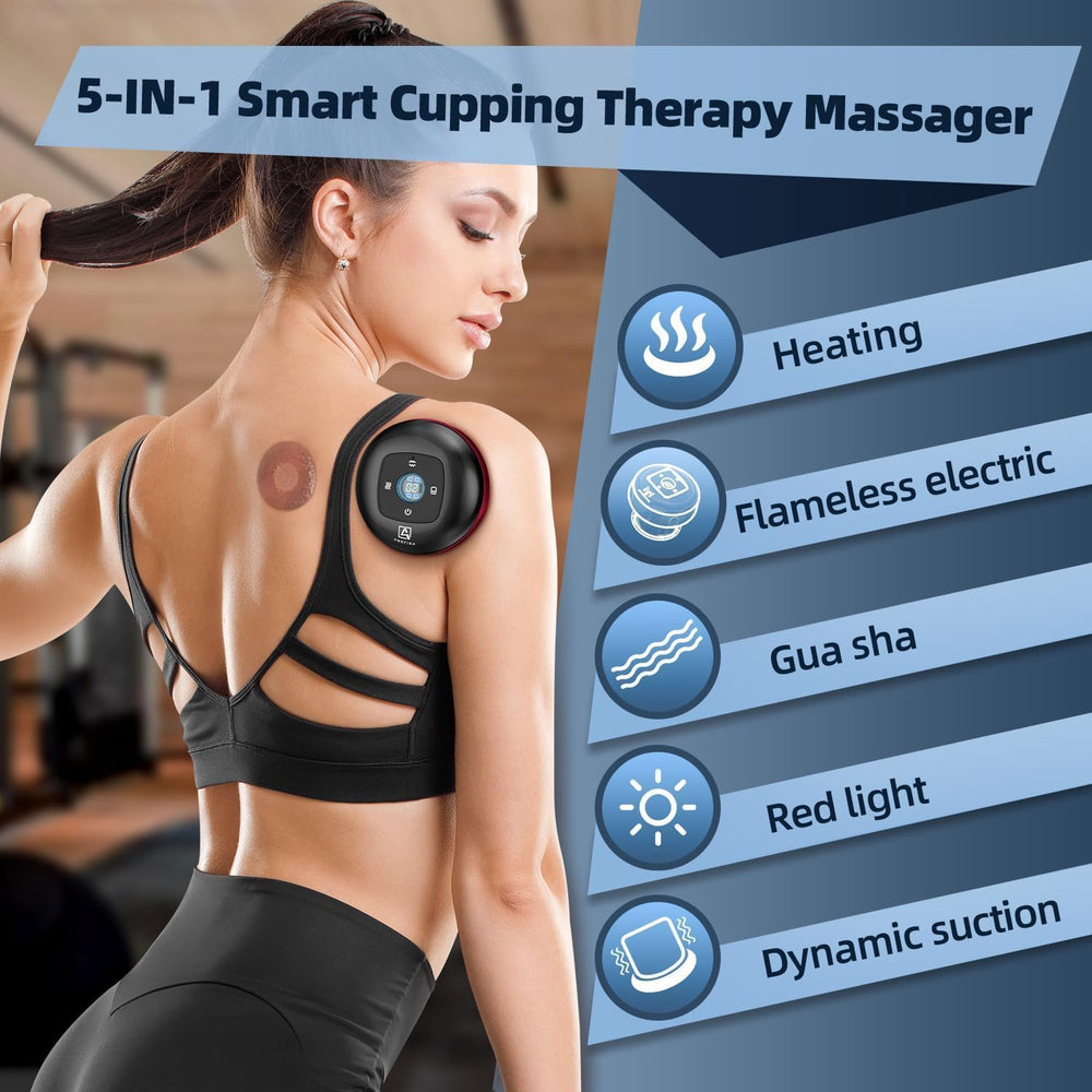 Ambfina dynamic cupping system shows adjustable suction and heat for personalized sessions