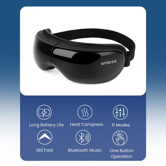 Ambrint Eye Massager with Bluetooth connects for hands-free listening.
