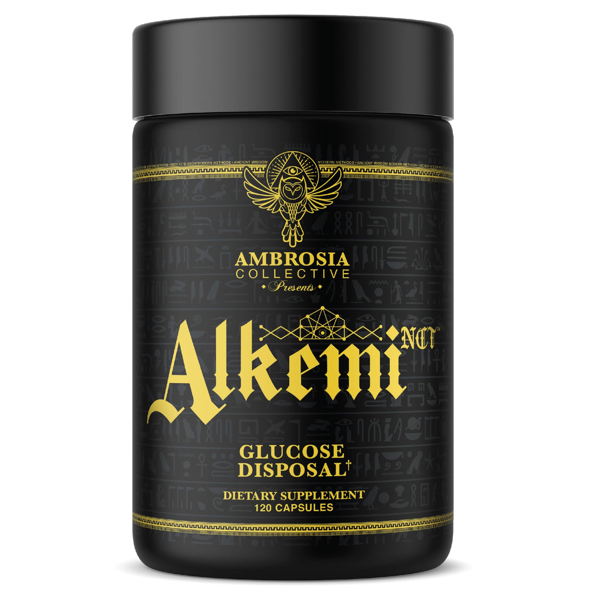 Ambrosia Alkemi NCT bottle front highlighting a science-driven formula for training support