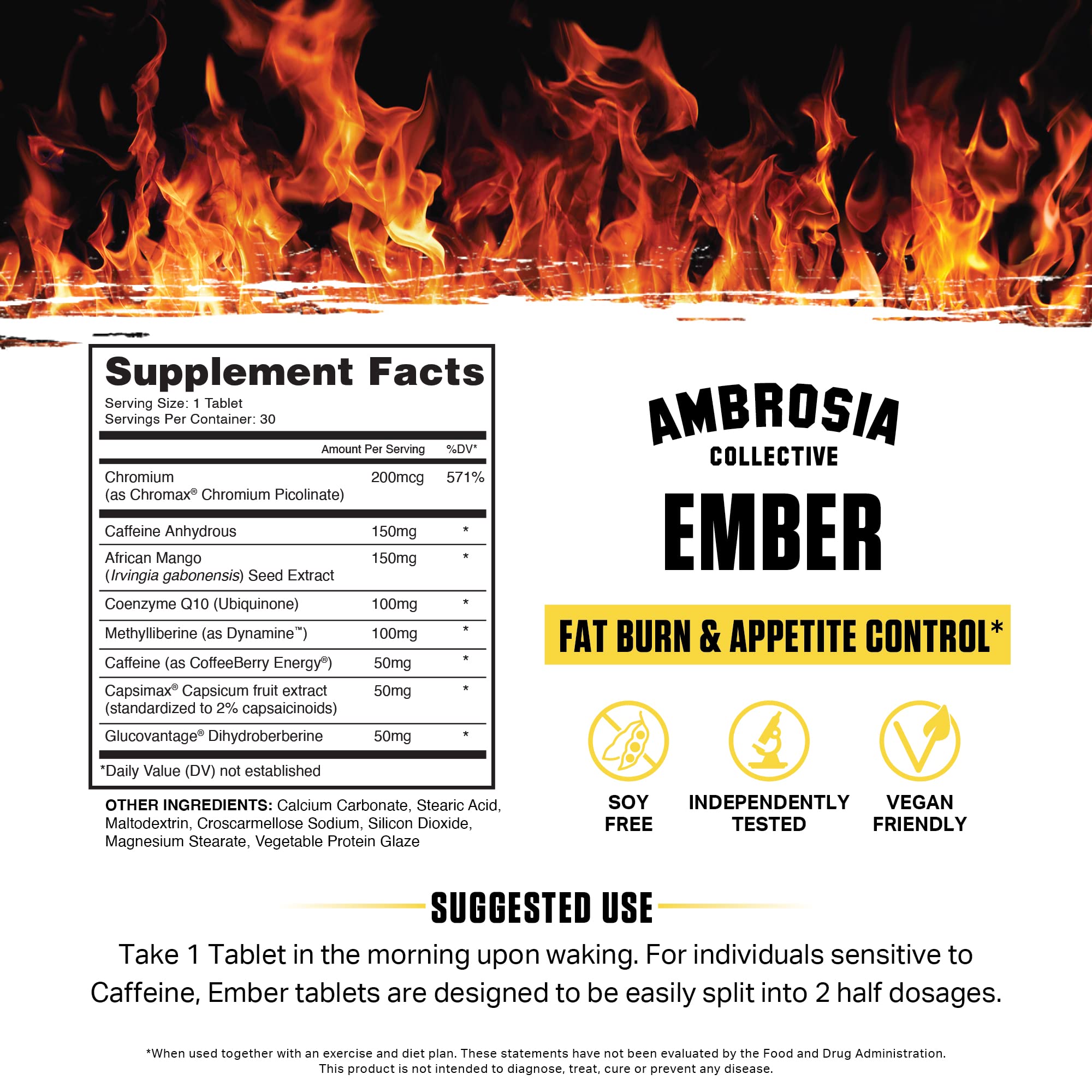Ambrosia Ember African Mango capsules arranged for weight management use.