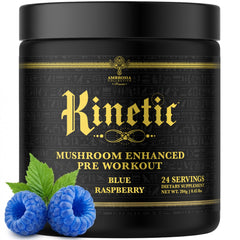 Ambrosia Kinetic blue raspberry tub front showing clean energy formula.