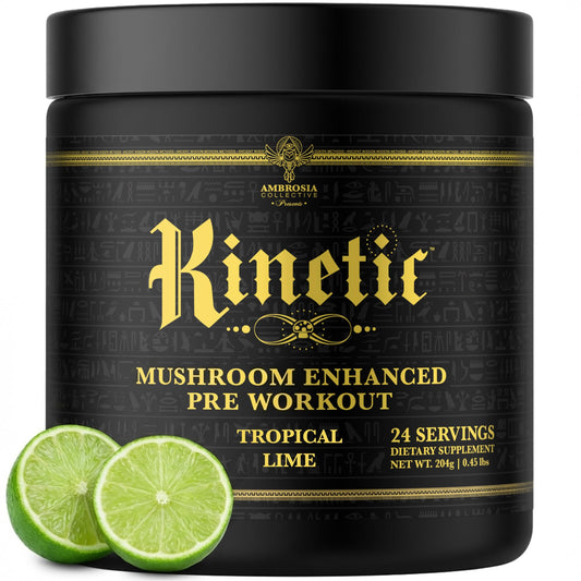 Ambrosia Kinetic tropical lime bottle for clean energy during workouts.