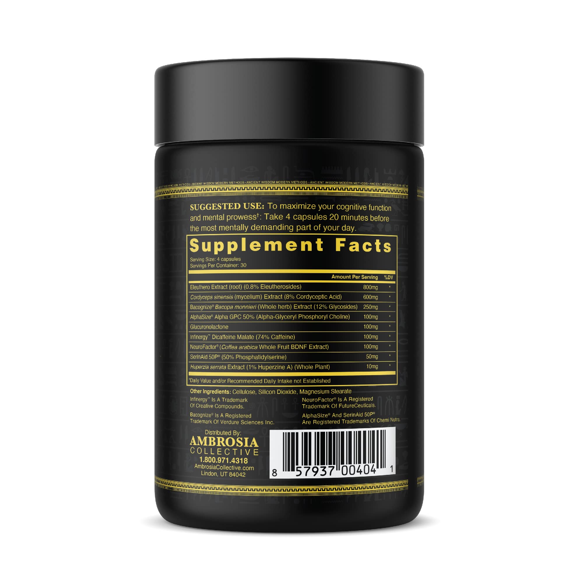 Ambrosia Mental Jewels open-pack display includes 120 capsules for memory aid.