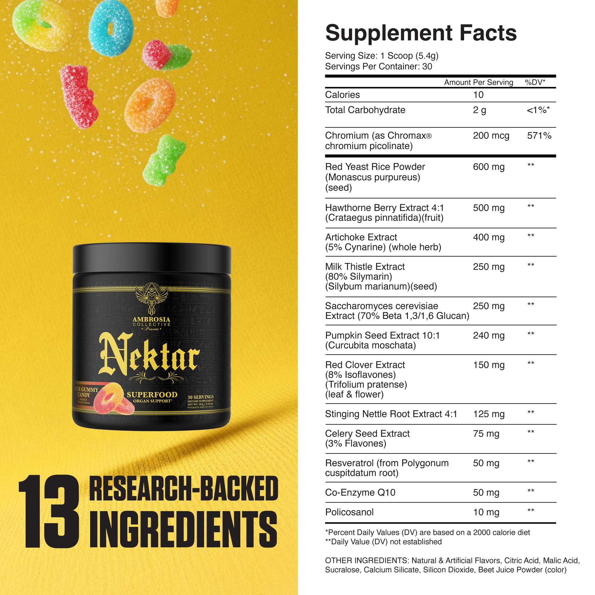 Ambrosia Nektar flavor packaging highlighting Sour Gummy Candy flavor.