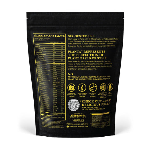 Ambrosia Planta Cinnamon Roll tub highlighting gourmet flavor and mixability
