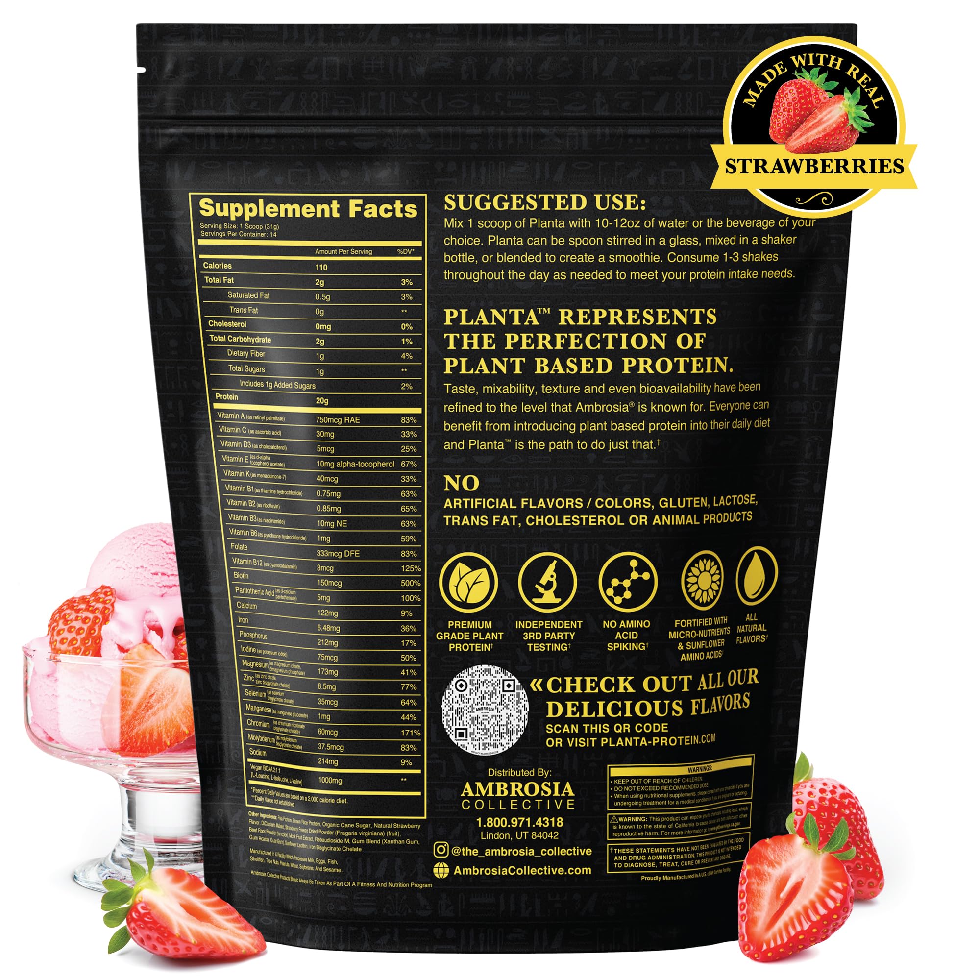 Ambrosia Planta label close-up highlighting vegan, keto-friendly formula and clean ingredients.
