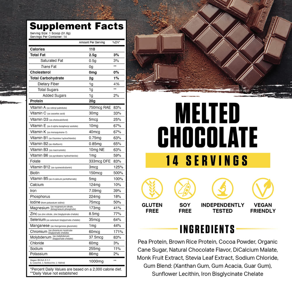 Ambrosia Planta powder close-up emphasizes plant-based protein blend for lactose-free nutrition.